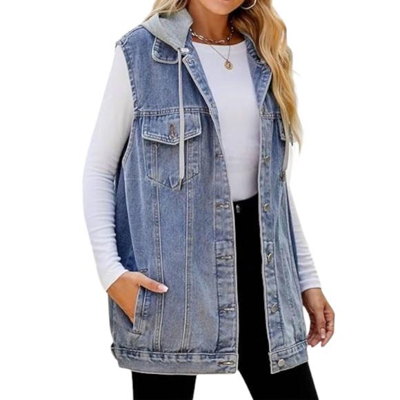 NEW WHITE BIRCH detachable hood vest in denim - Picture 3 of 3